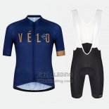 2018 Fietskleding Velo Blauw Oranje Korte Mouwen en Koersbroek